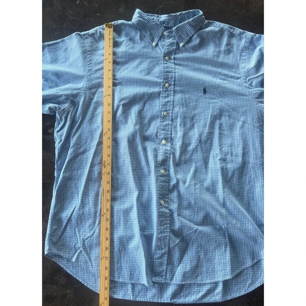 Ralph Lauren Classic Fit Blue Check Button Down Shirt Mens XXL 18 Long Sleeve